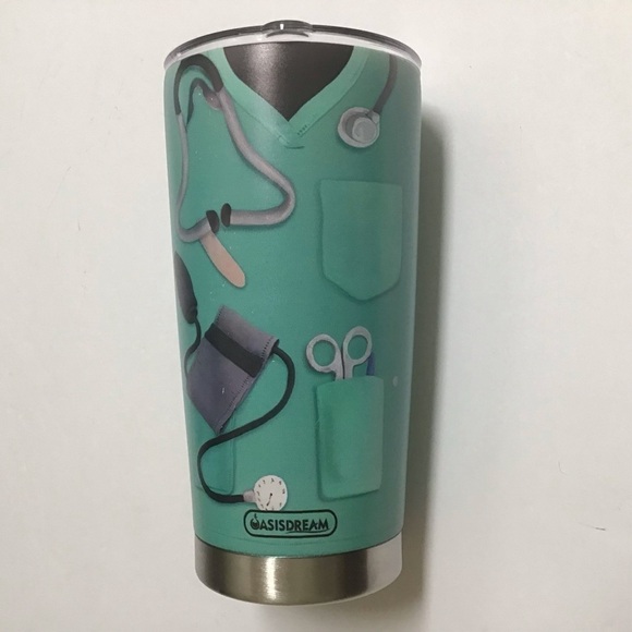 Nurse Travel Mug Tumbler Coffee Cup Lid Double Wall Vacuum 20 oz Aqua Stainless - Picture 1 of 16